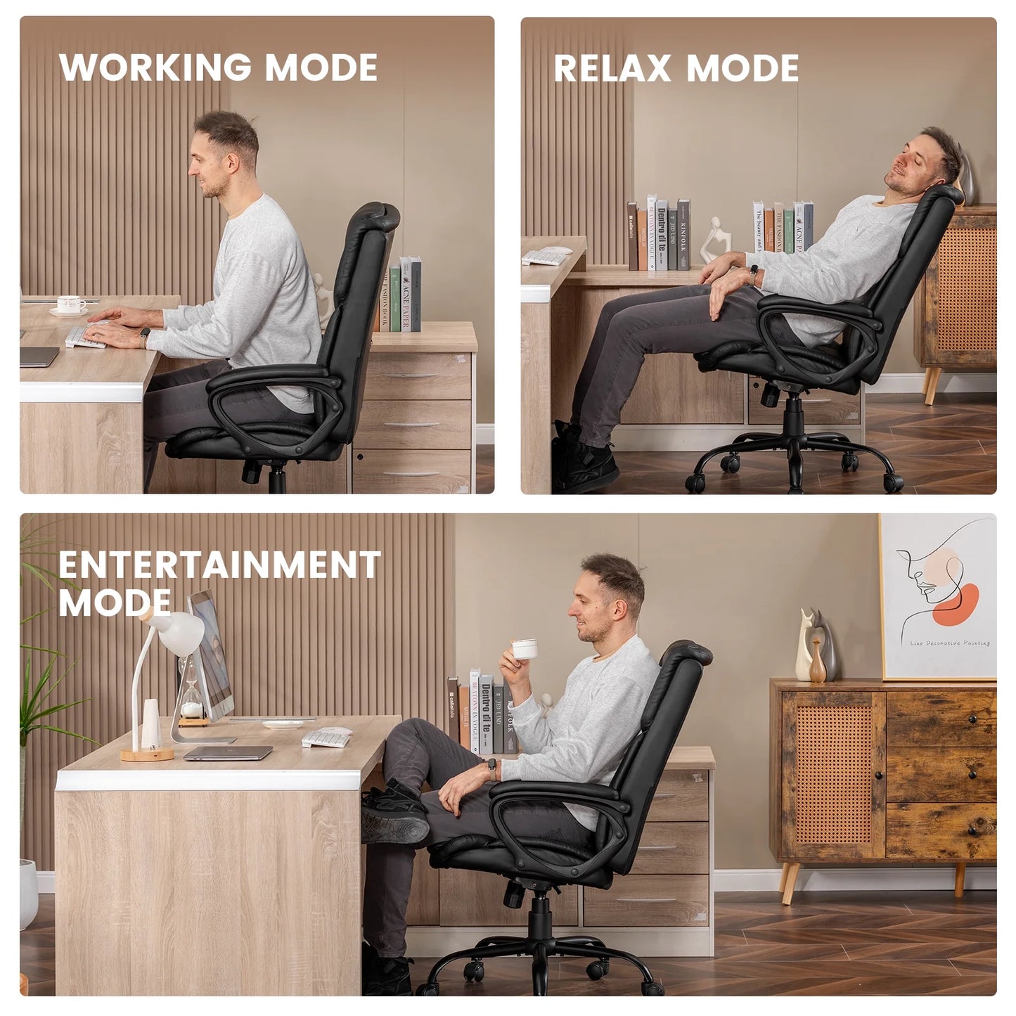 Mainstays Executive Ergonomic High Back Leather Home Office Desk Chair, Black - Product image 10