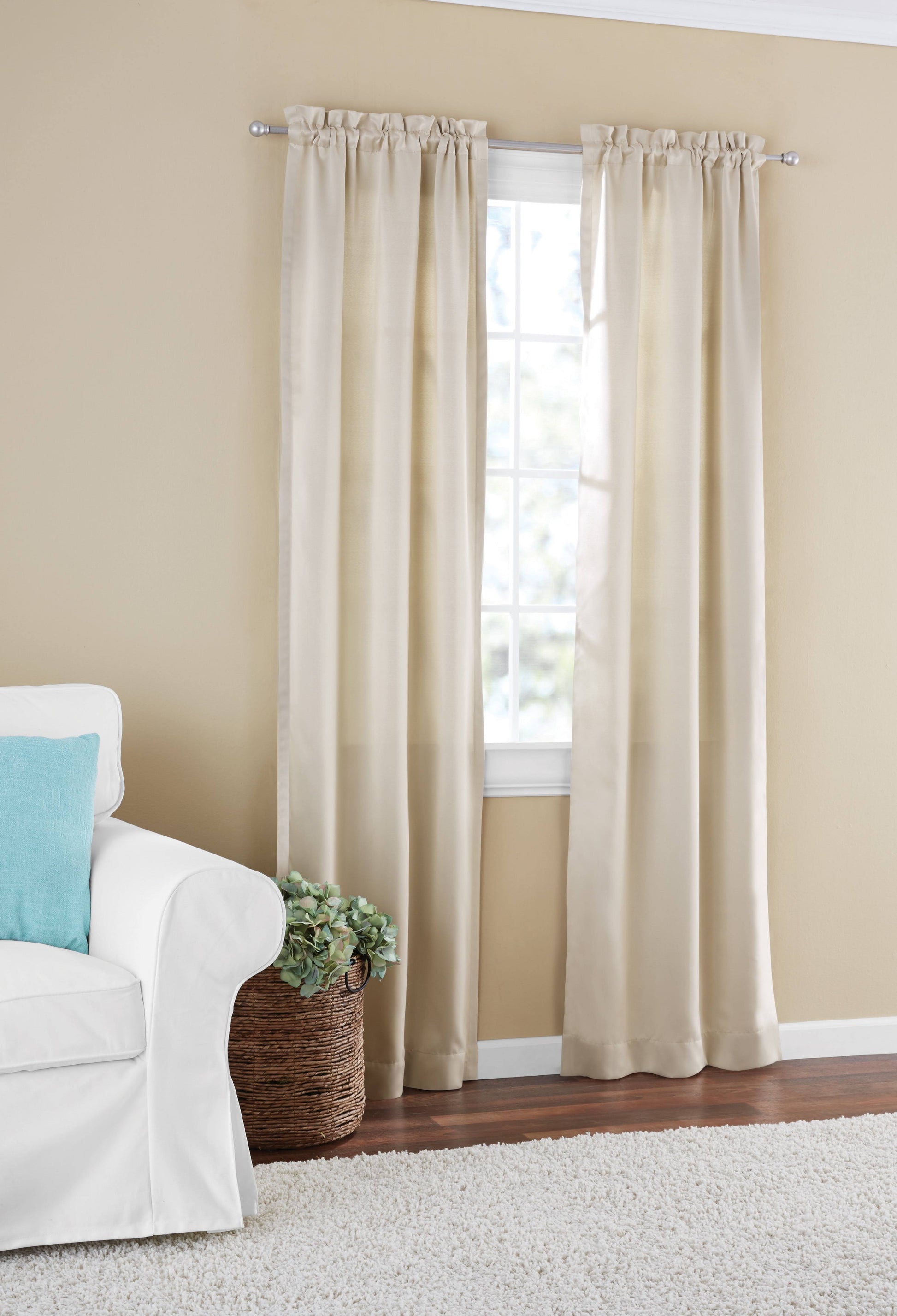Mainstays Room Darkening Solid Woven Window Curtain Panel Pair, 60x84, Beige - Product image 1