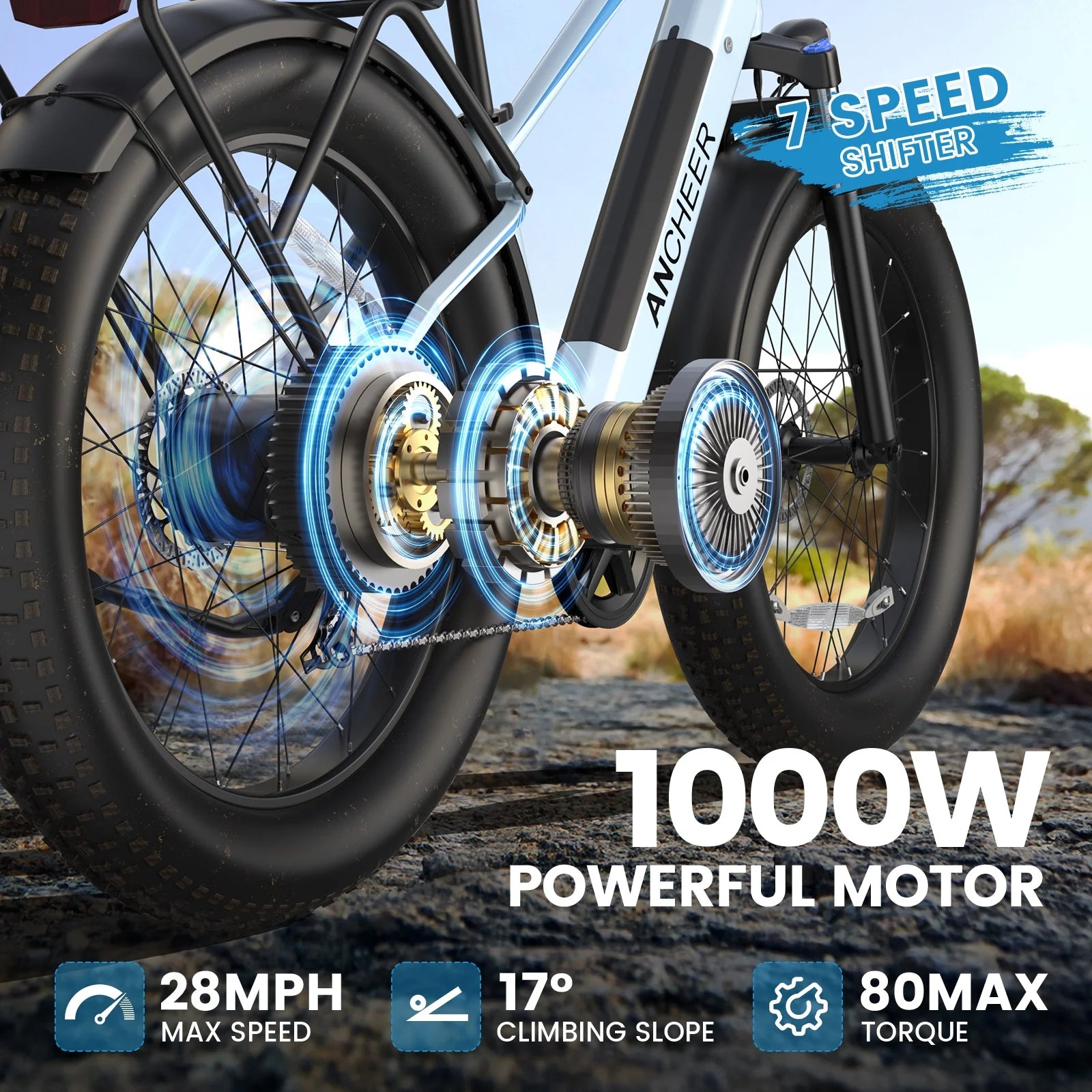 ANCHEER Electric Bike for Adults Peak 1000W Electric Bicycle 48V 15AH Battery Electric Bike 26" x 4.0" Fat - Product image 7