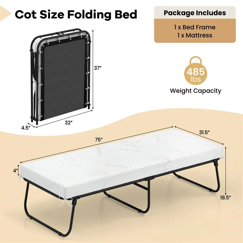 Cot Size Rollaway Guest Bed with Memory Foam Mattress, 75"x31" Portable Folding Bed with Heavy-Duty Metal - Product image 1