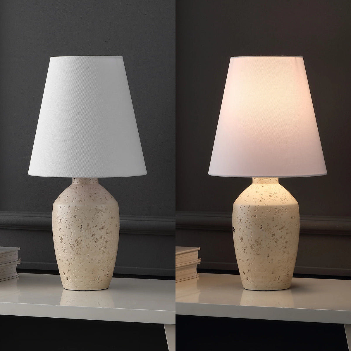 JONATHAN Y Xander 19.5" Minimalist Scandinavian Concrete Effect Resin/Iron Ginger Jar LED Table Lamp, Matte Black (Set of 2), JYL5605A - SET2