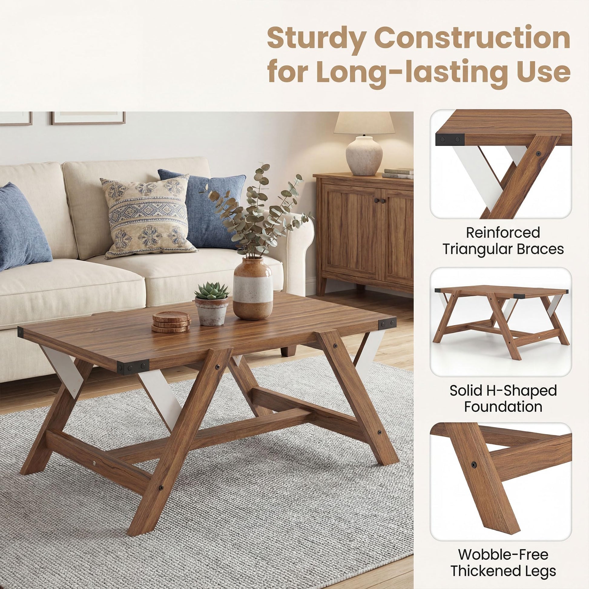 Tangkula 35.5-Inch Rectangle Wooden Center Table for Living Room - Product image 7