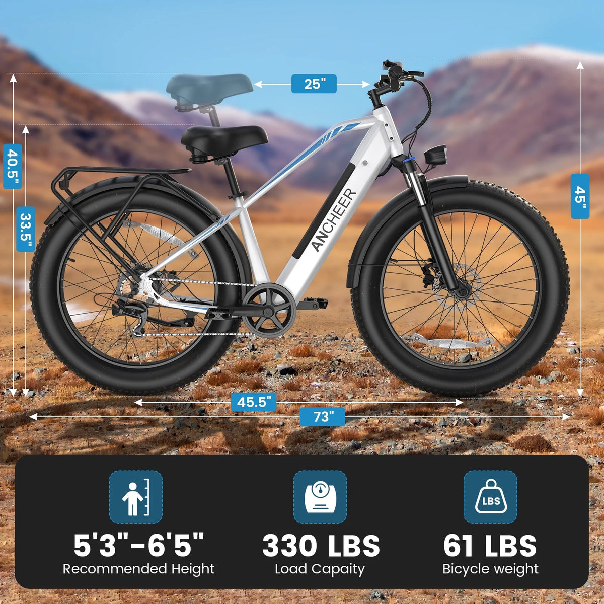 ANCHEER Electric Bike for Adults Peak 1000W Electric Bicycle 48V 15AH Battery Electric Bike 26" x 4.0" Fat - Product image 21