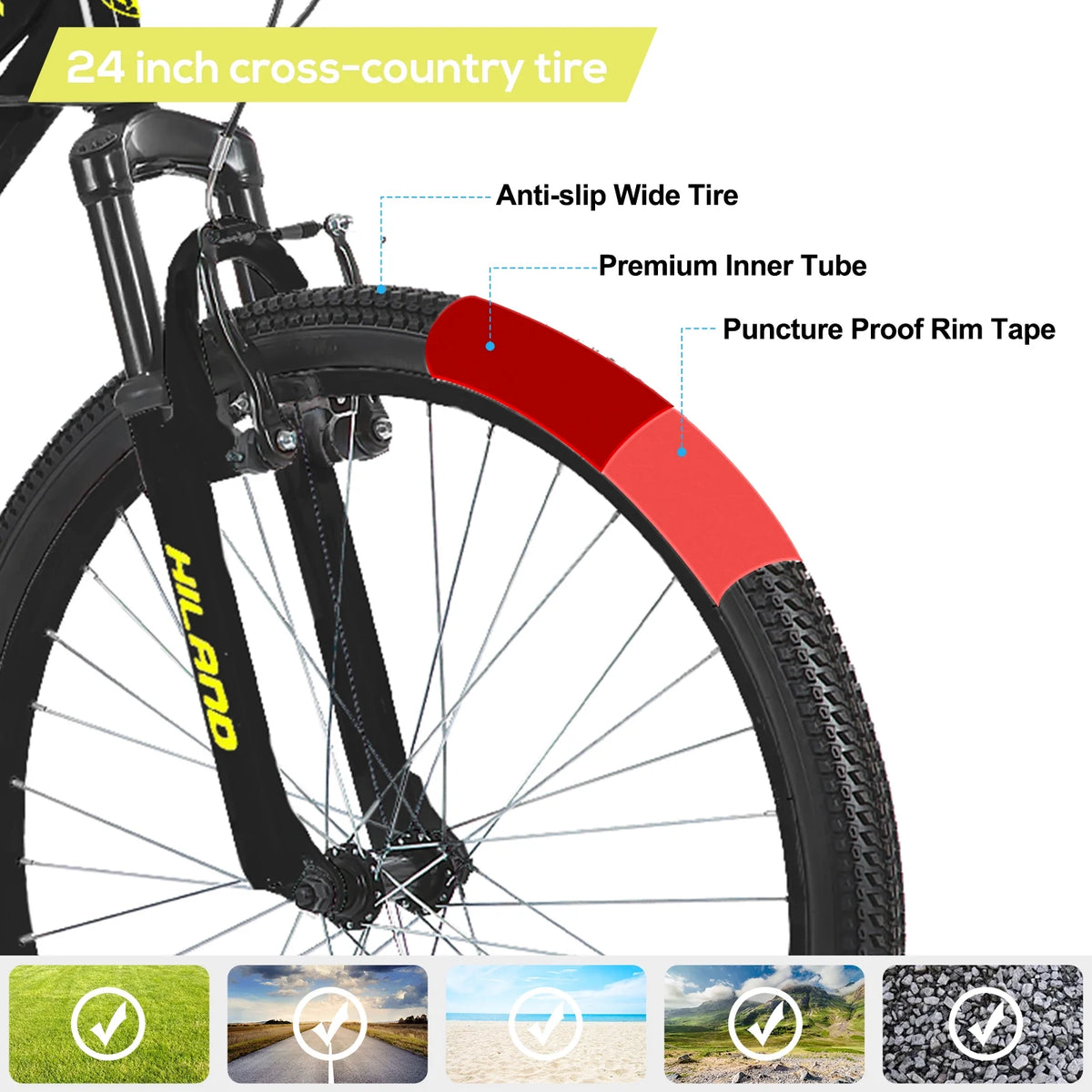 Hiland 24 in Mountain Bike, Front Suspension Fork Bicycles for Adults Multiple Colors