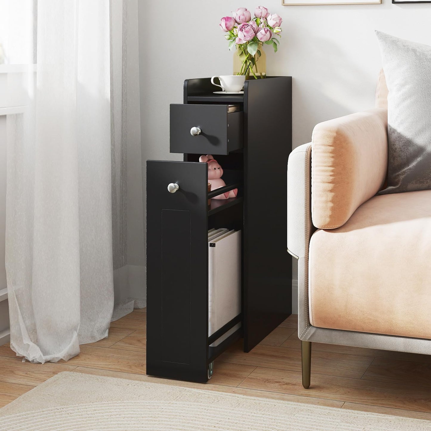 Tangkula Small Bathroom Storage Cabinet 4-Tier with Slide Out Drawers on Casters - Product image 5