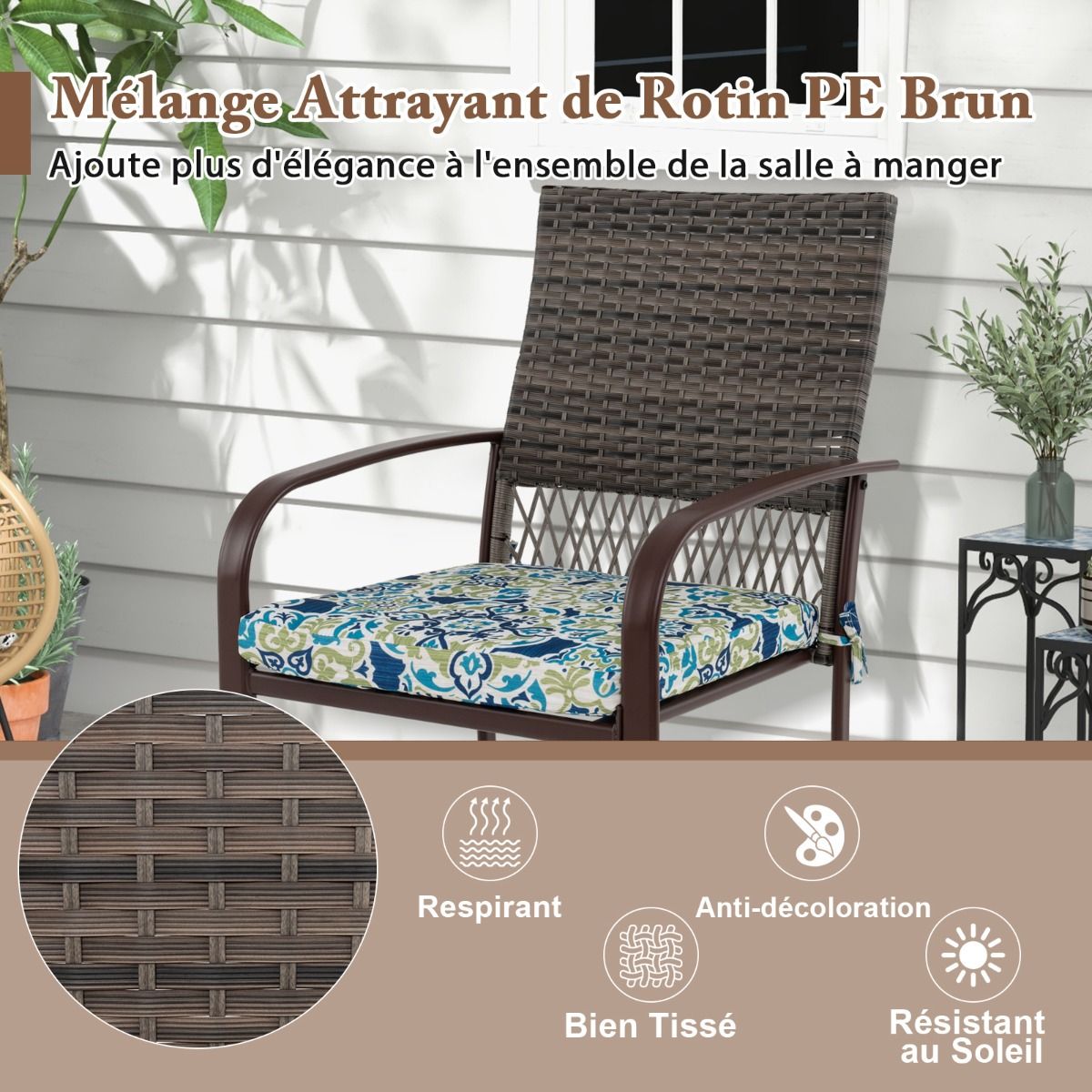 5 Piece Patio Furniture Set Garden Furniture 4 Rattan Armchairs with Cushions and Square Table with Umbrella Hole -