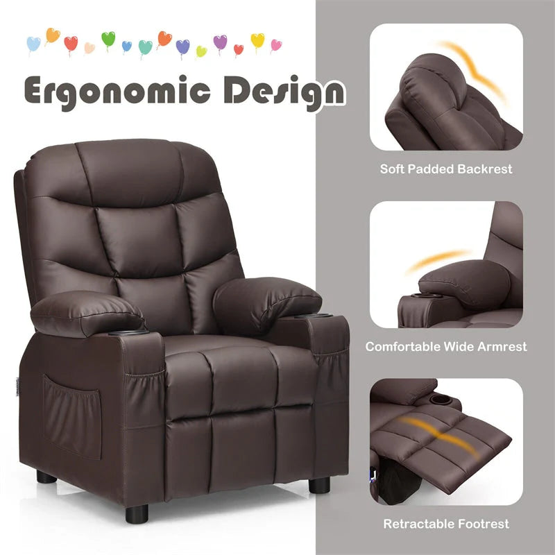 Kids Recliner Chair Adjustable Velvet Lounge Sofa with Cup Holders, 3 Pockets, Retractable Footrest - Product image 34