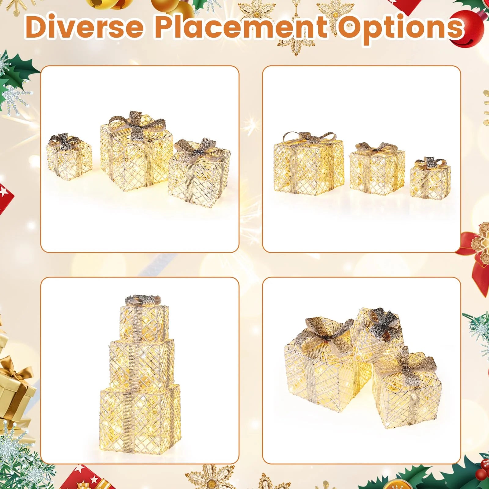 Tangkukla 3 Pack Christmas Lighted Gift Box, Pre-Lit Festive Boxes w/ 50 LED Lights - Product image 9