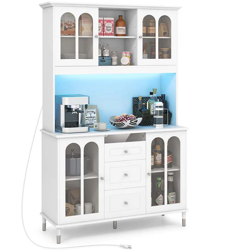 73" Kitchen Pantry Buffet Cabinet for Dining Room, Kitchen Hutch Storage Cabinet with LED Lights and - Product image 1