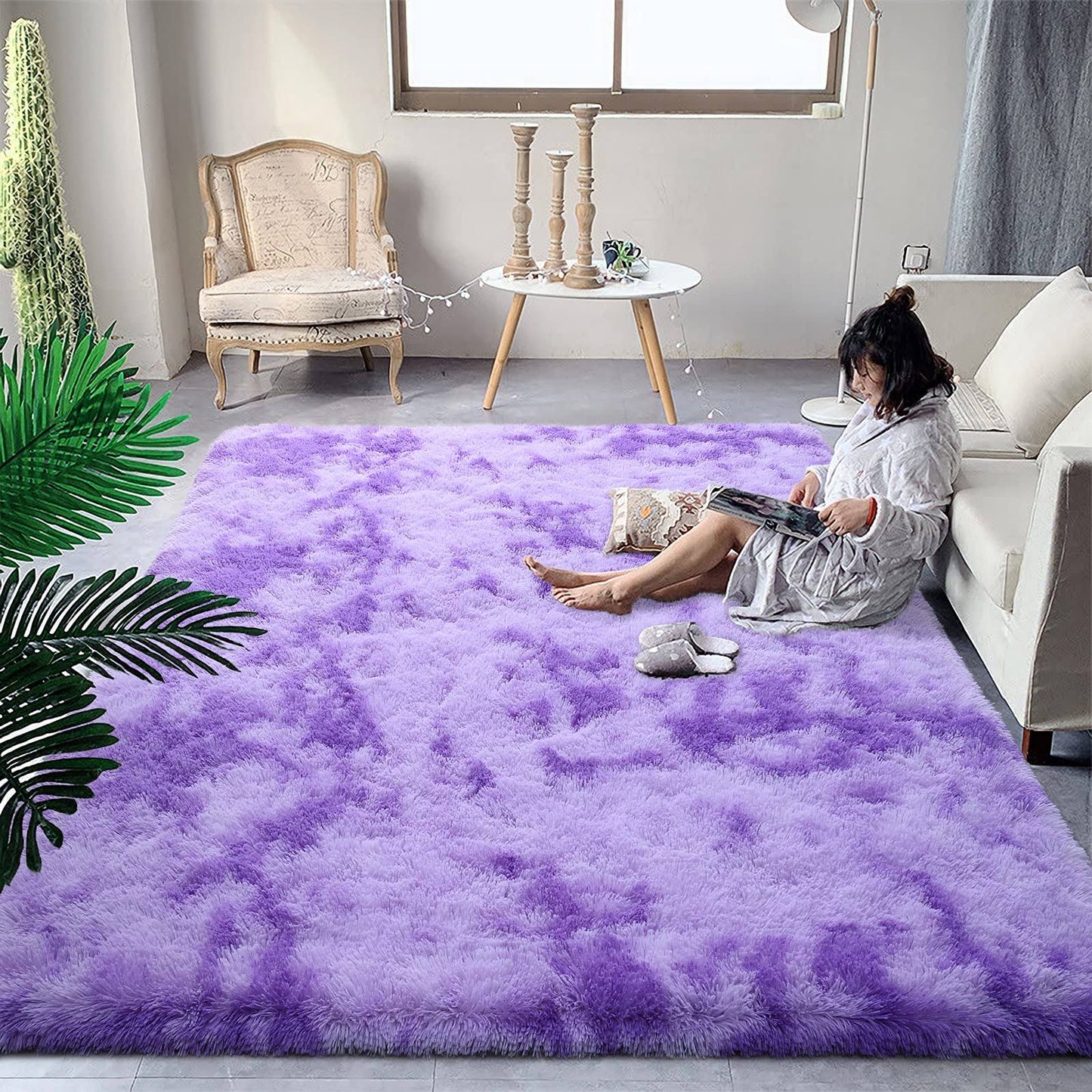 DweIke Ultra Soft Shaggy Rugs Fluffy Carpets, Tie-Dye Rugs for, 4x6 ft. Purple - Product image 1