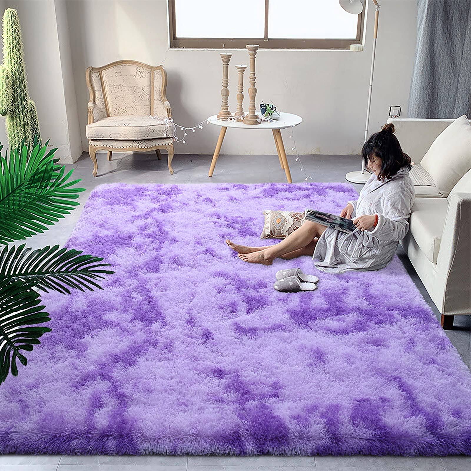 DweIke Ultra Soft Shaggy Rugs Fluffy Carpets, Tie-Dye Rugs for, 4x6 ft. Purple - Product image 1