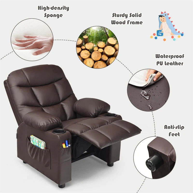Kids Recliner Chair Adjustable Velvet Lounge Sofa with Cup Holders, 3 Pockets, Retractable Footrest - Product image 33