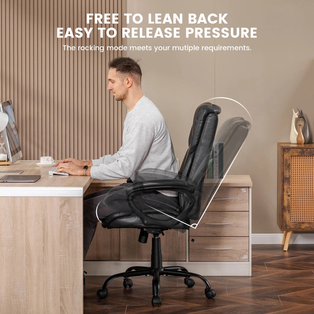 Mainstays Executive Ergonomic High Back Leather Home Office Desk Chair, Black - Product image 14