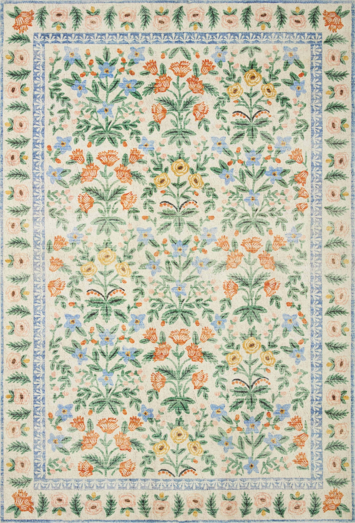 Rifle Paper Co. x Loloi 5'0" x 7'6" Cream Eden feat. CloudPile Mughal Garden (EDE-02) Area Rug
