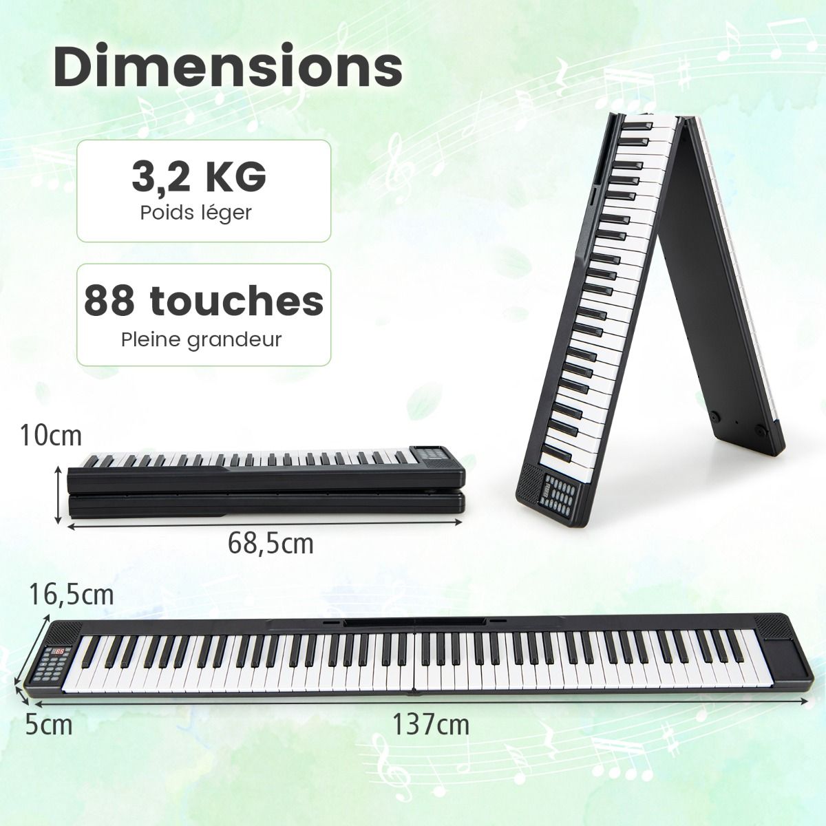 88 Keys Foldable Digital Piano with Bluetooth MIDI Function Portable Electronic Keyboard with Sustain Pedal Carrying Bag -