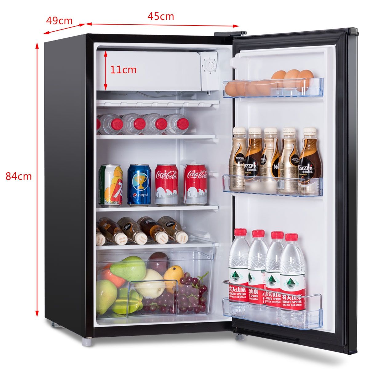 Built-in Table Top Refrigerator 91L Mini-bar Low Noise Level 3 Shelves, 48.5x44.5x83.5cm, Black -