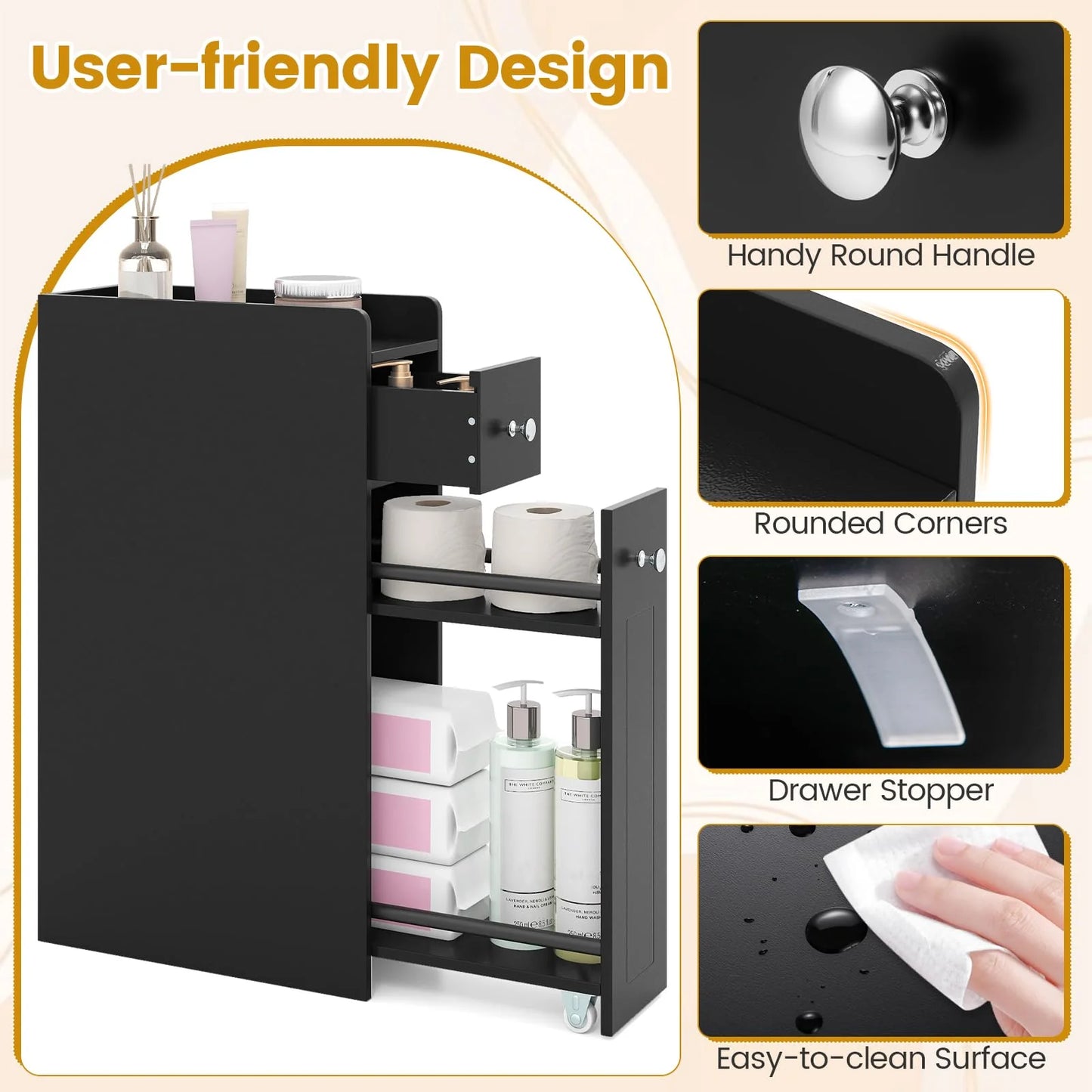 Tangkula Small Bathroom Storage Cabinet 4-Tier with Slide Out Drawers on Casters - Product image 9