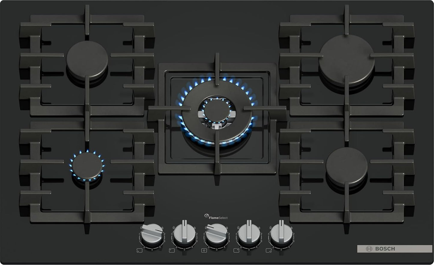 PPQ7A6I40, Series 6, Gas hob, 5 burners, 80 cm, Black tempered glass
