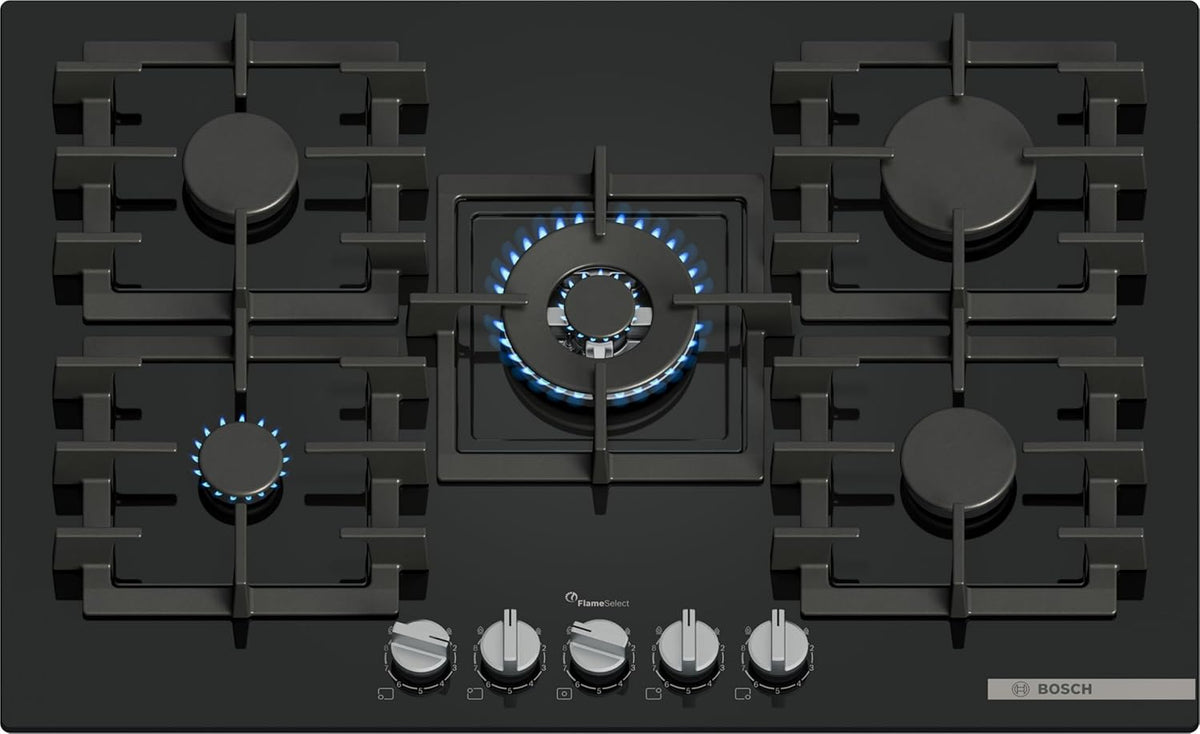 PPQ7A6I40, Series 6, Gas hob, 5 burners, 80 cm, Black tempered glass