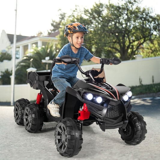 12V Children's Electric Quad with LED Lights and Music Children's Electric Vehicle with Slow Start Load 30kg 129 x 69 x 72 cm Black/Red -