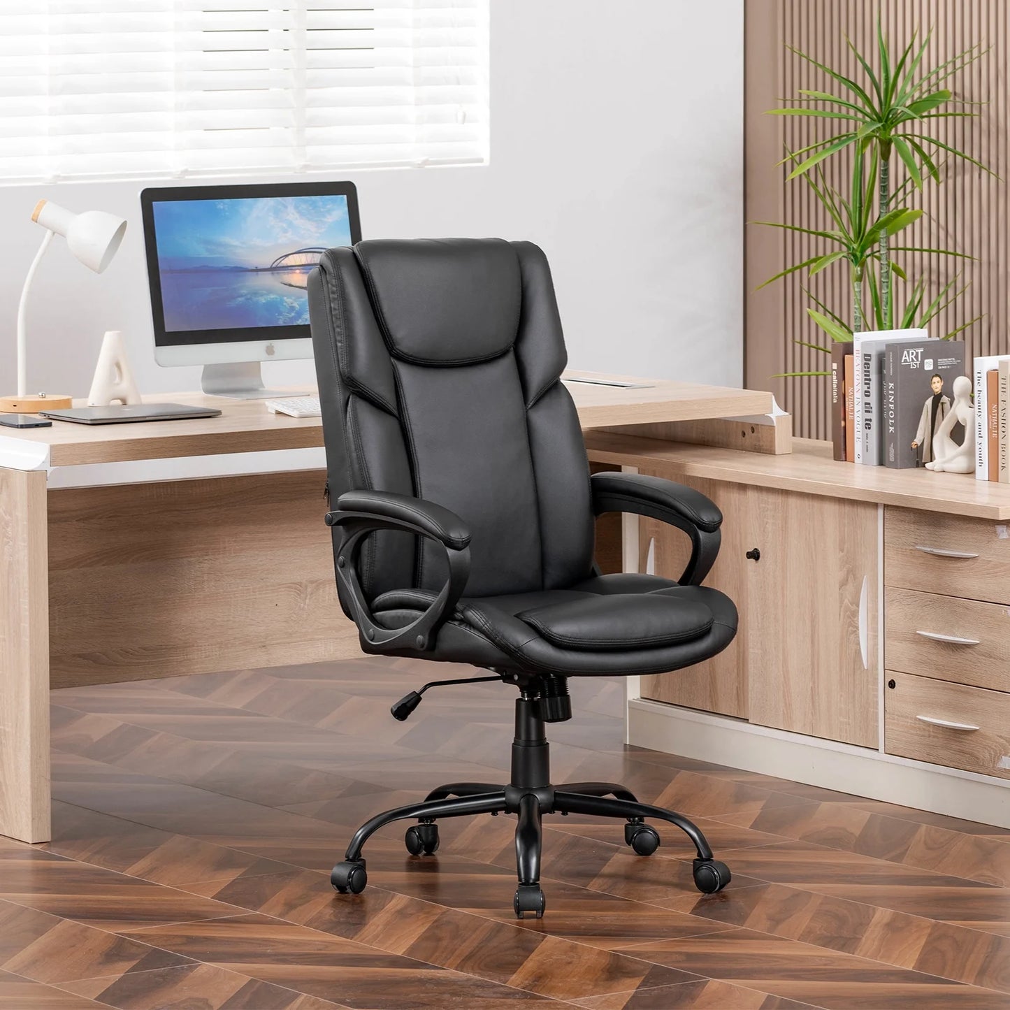 Mainstays Executive Ergonomic High Back Leather Home Office Desk Chair, Black - Product image 2