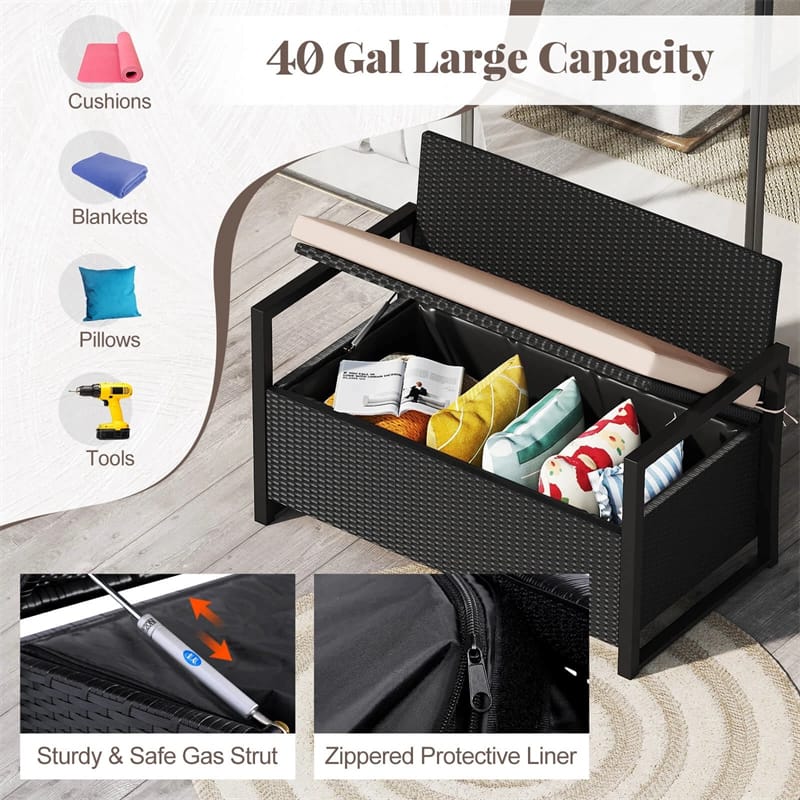 40 Gallon Outdoor Wicker Storage Bench with Cushion & Cover, Metal Frame Patio Deck Box Seat - Product image 18