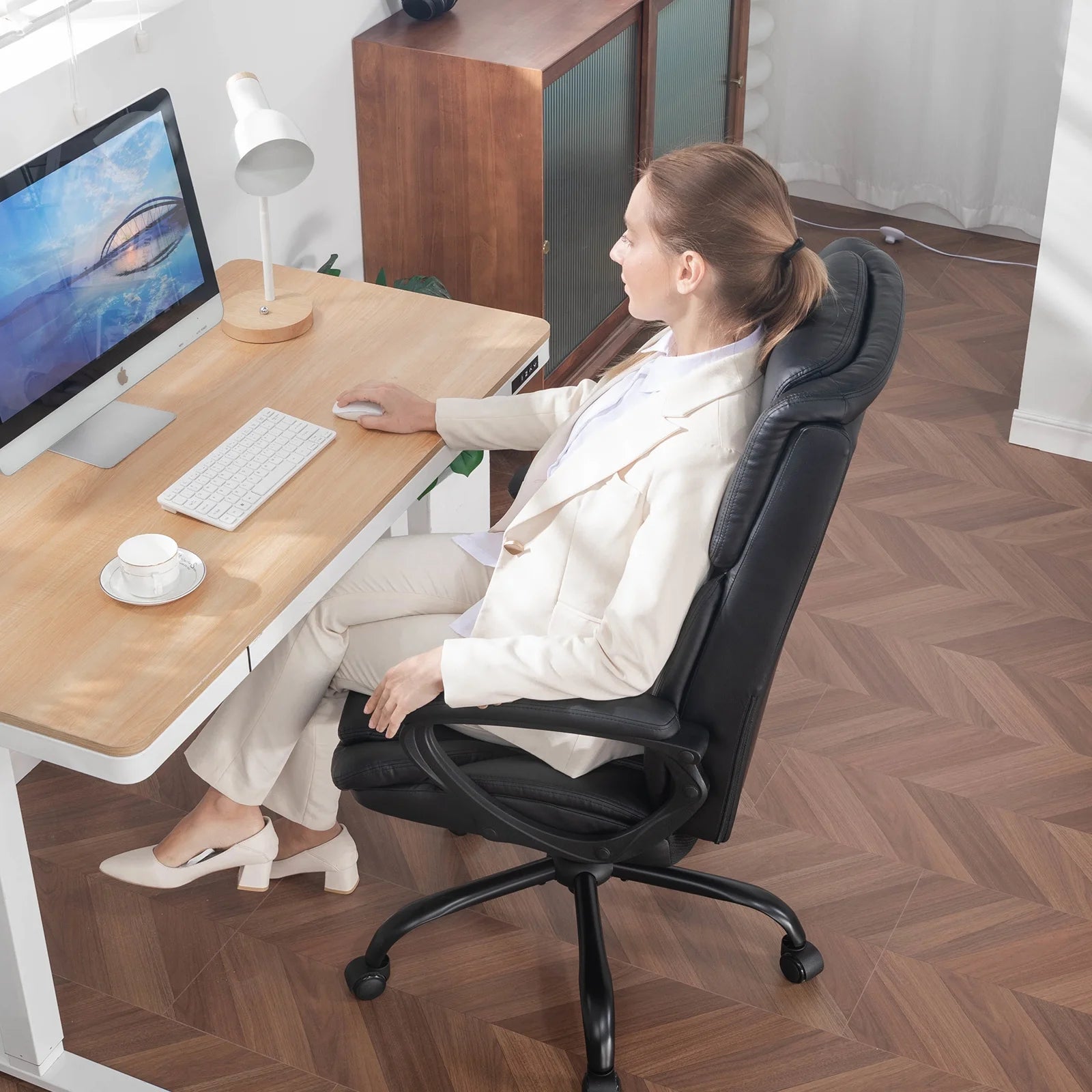 Mainstays Executive Ergonomic High Back Leather Home Office Desk Chair, Black - Product image 8