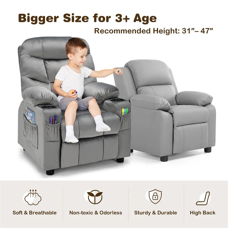 Kids Recliner Chair Adjustable Velvet Lounge Sofa with Cup Holders, 3 Pockets, Retractable Footrest - Product image 20