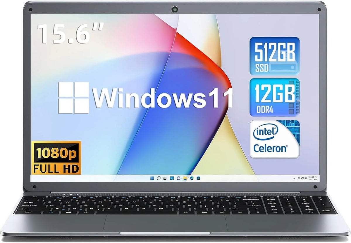 SGIN 15.6 in Laptop 12GB DDR4 512GB SSD Windows 11 with Intel Celeron N5095A Full HD 1920x1080 - Product image 1