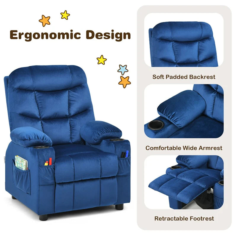 Kids Recliner Chair Adjustable Velvet Lounge Sofa with Cup Holders, 3 Pockets, Retractable Footrest - Product image 10