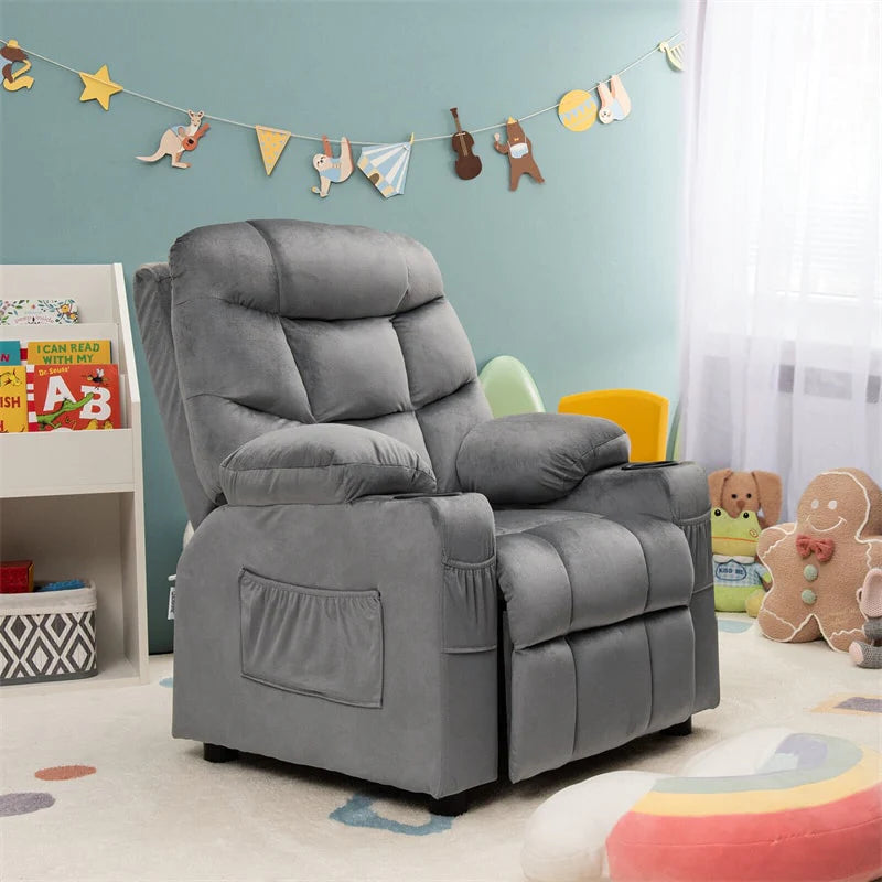 Kids Recliner Chair Adjustable Velvet Lounge Sofa with Cup Holders, 3 Pockets, Retractable Footrest - Product image 23