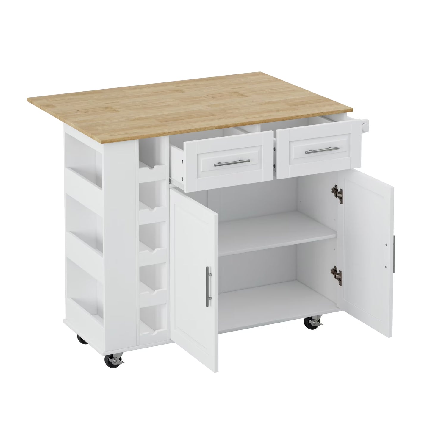 Movable Kitchen Island Cart with 2 Door Cabinet, 2 Drawers and Drop Leaf Top, Island Table with Spice Rack - Product image 1
