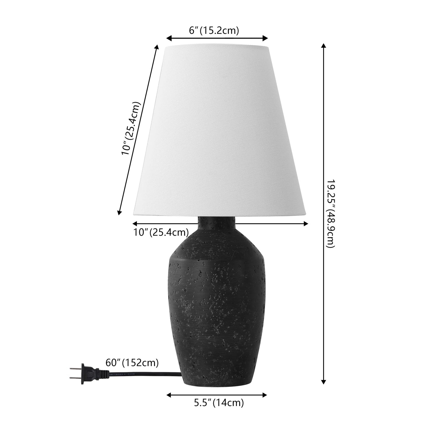 JONATHAN Y Xander 19.5" Minimalist Scandinavian Concrete Effect Resin/Iron Ginger Jar LED Table Lamp, Matte Black (Set of 2), JYL5605A - SET2
