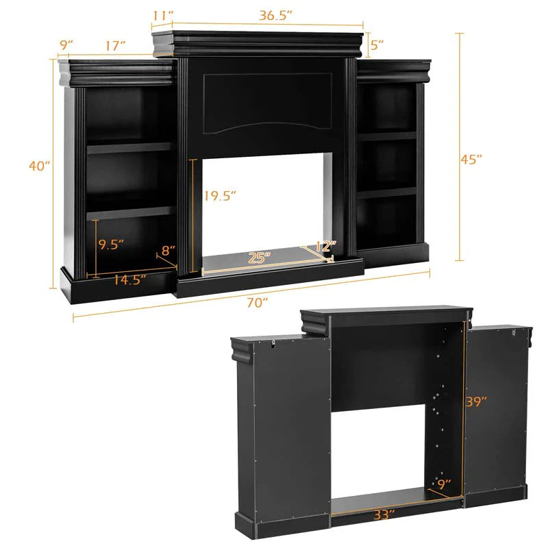 70" Fireplace Mantel TV Stand with Storage Shelves, Freestanding Wood Media Console for 28.5" Fireplace - Product image 5