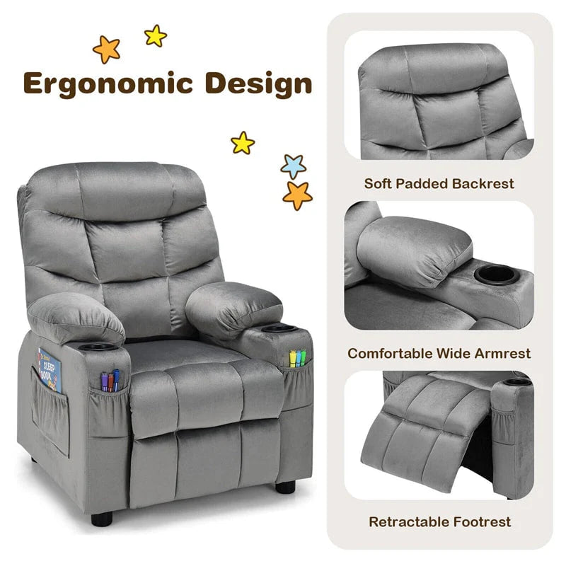 Kids Recliner Chair Adjustable Velvet Lounge Sofa with Cup Holders, 3 Pockets, Retractable Footrest - Product image 21