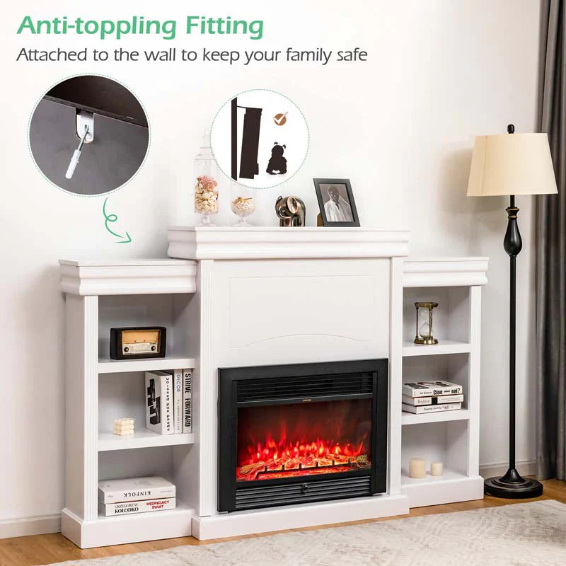 70" Fireplace Mantel TV Stand with Storage Shelves, Freestanding Wood Media Console for 28.5" Fireplace - Product image 15