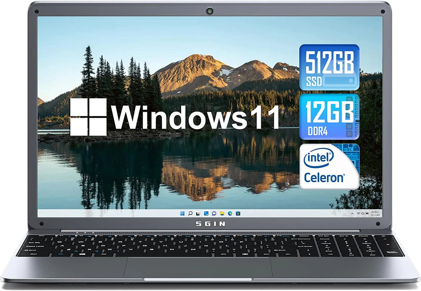 SGIN 15.6 in Laptop 12GB DDR4 512GB SSD Windows 11 with Intel Celeron N5095A Full HD 1920x1080 - Product image 3