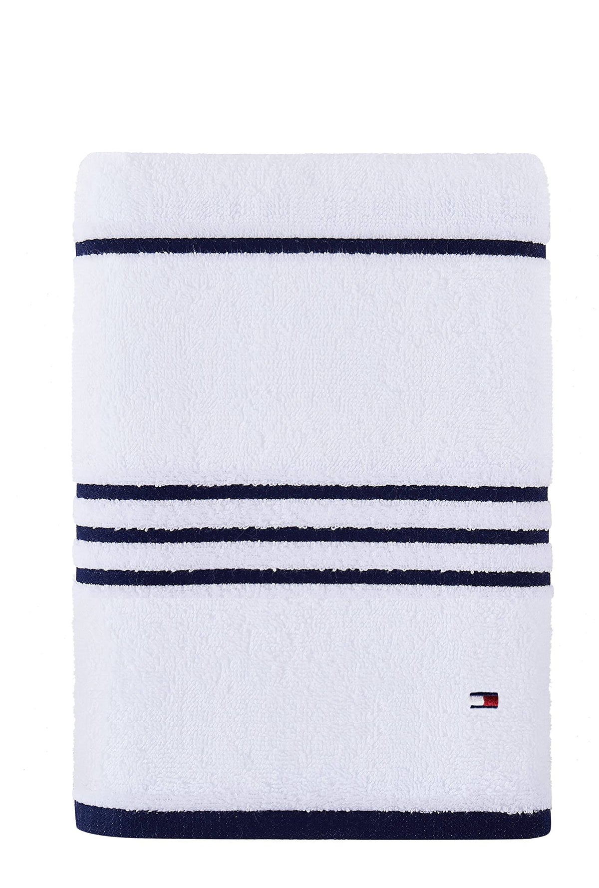 Tommy Hilfiger Modern American Stripe 30" x 54" Cotton Bath Towel - White/Peacoat - Product image 1