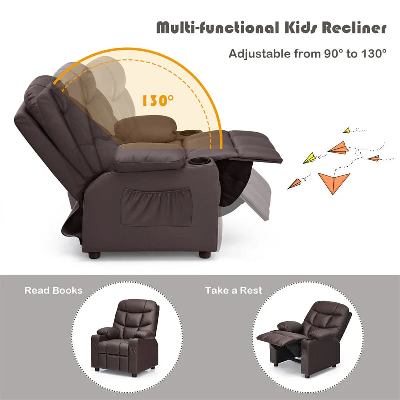 Kids Recliner Chair Adjustable Velvet Lounge Sofa with Cup Holders, 3 Pockets, Retractable Footrest - Product image 31