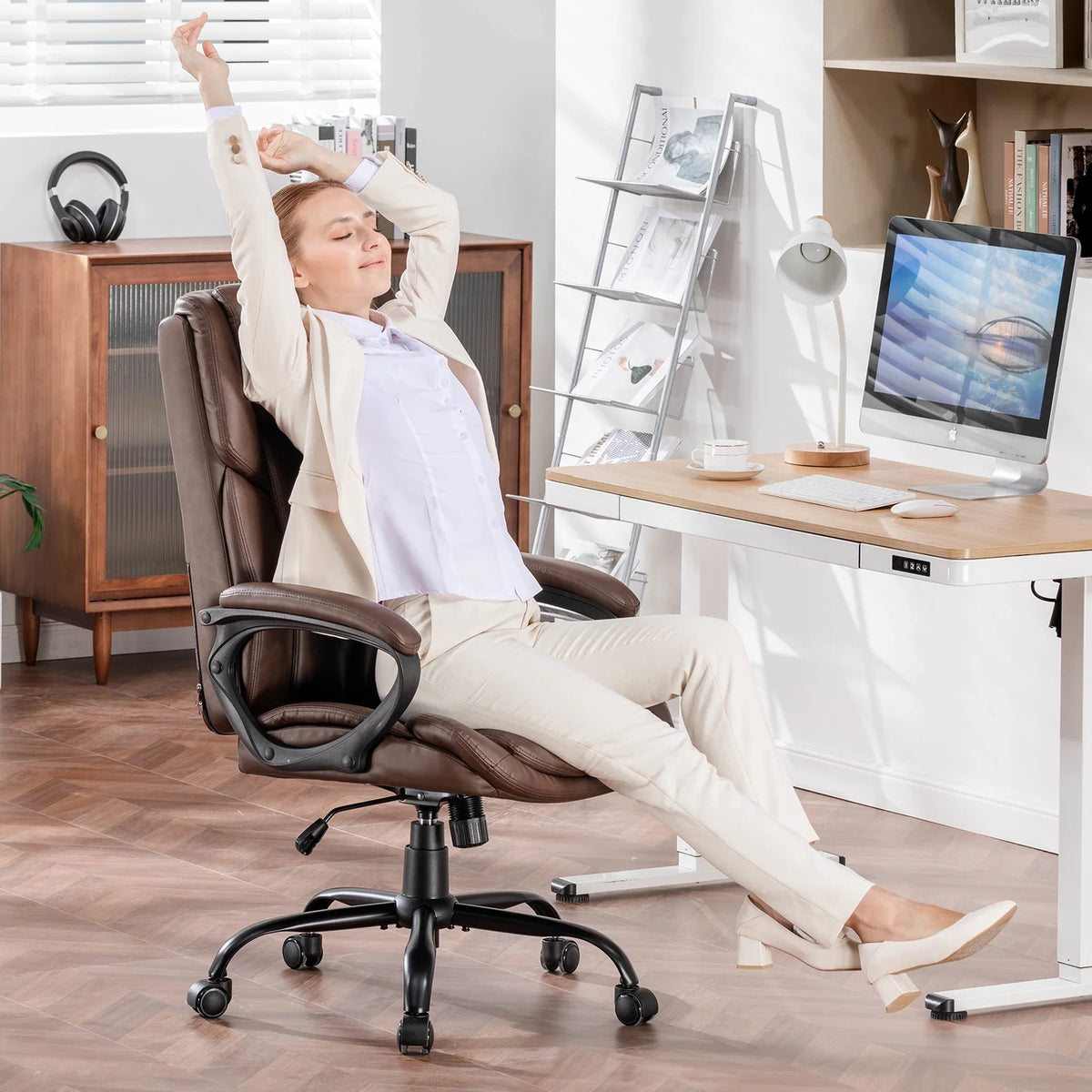 Mainstays Executive Ergonomic High Back Leather Home Office Desk Chair, Black - Product image 21