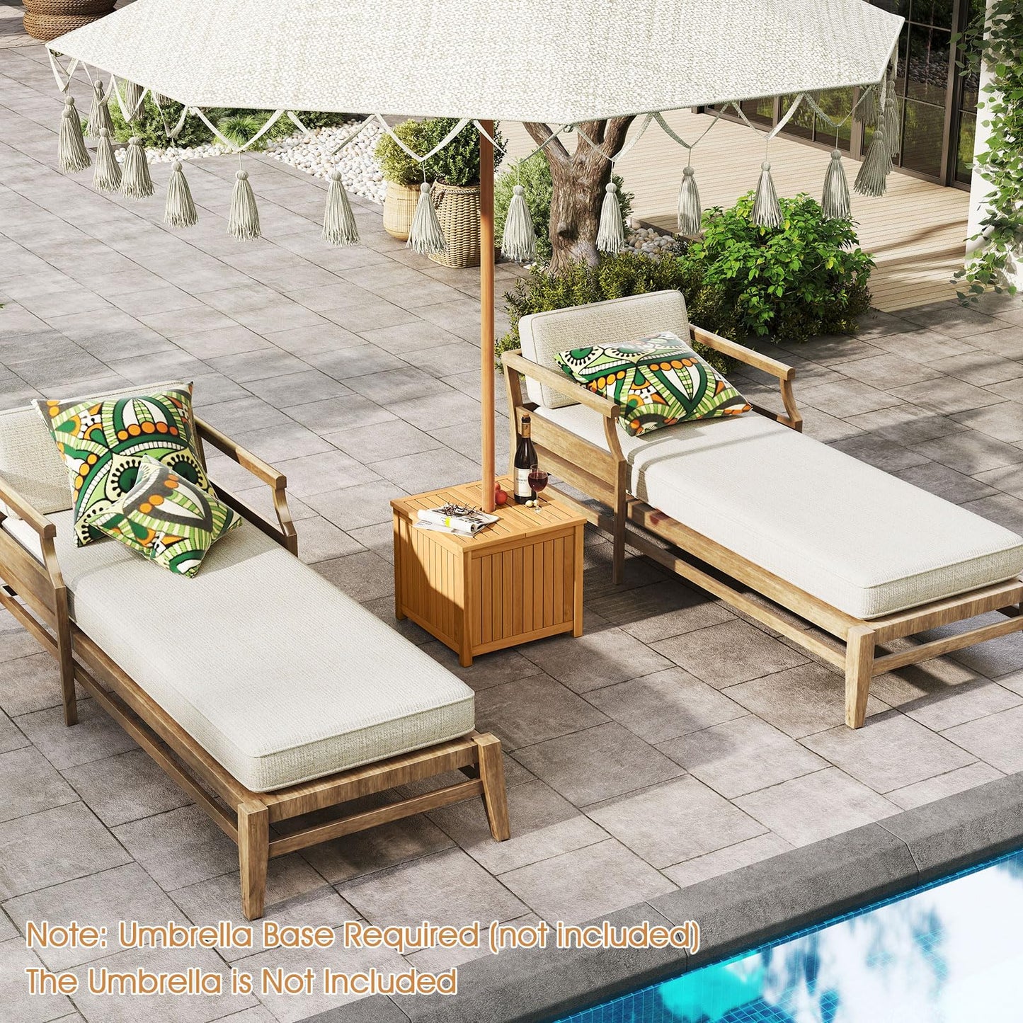 Tangkula 2-in-1 Outdoor Side Table with Storage Acacia Wood Slatted Coffee Table Square Slatted End Storage Box