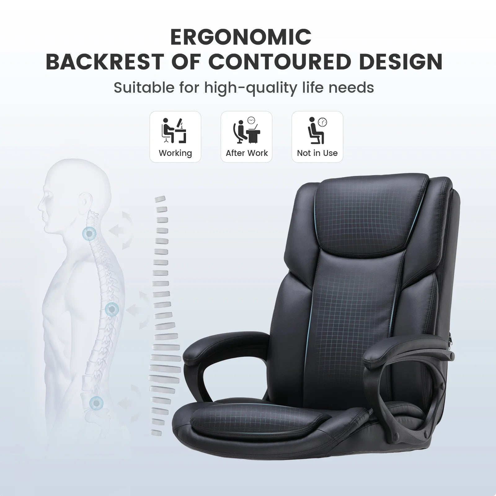 Mainstays Executive Ergonomic High Back Leather Home Office Desk Chair, Black - Product image 16
