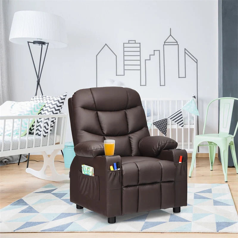 Kids Recliner Chair Adjustable Velvet Lounge Sofa with Cup Holders, 3 Pockets, Retractable Footrest - Product image 36