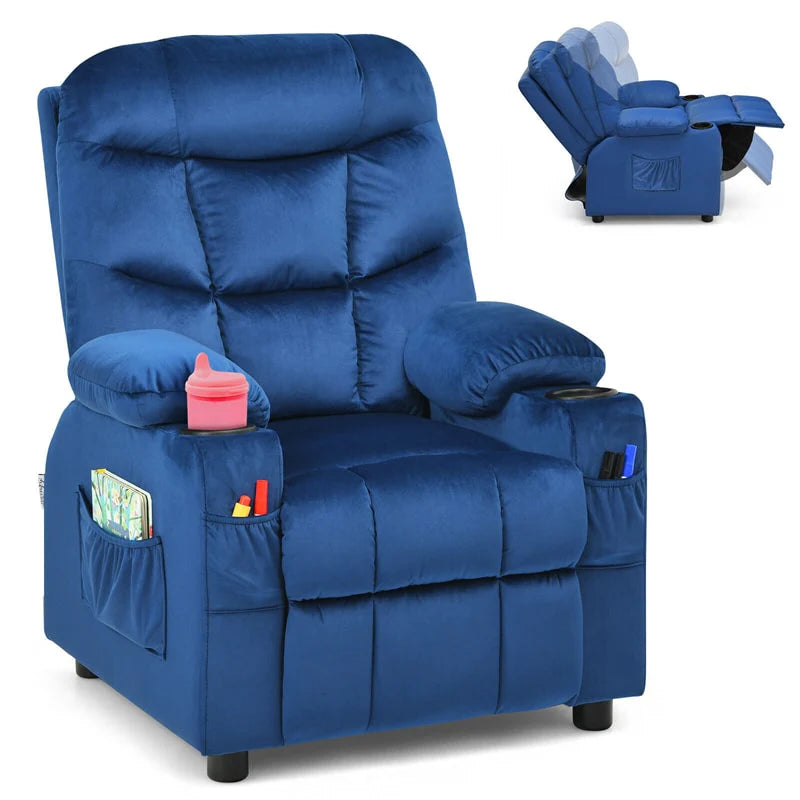 Kids Recliner Chair Adjustable Velvet Lounge Sofa with Cup Holders, 3 Pockets, Retractable Footrest - Product image 1